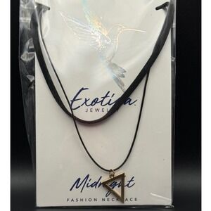 Exotica‎ Midnight Fashion Necklace Black Cord Gold Tone Triangle Pendant